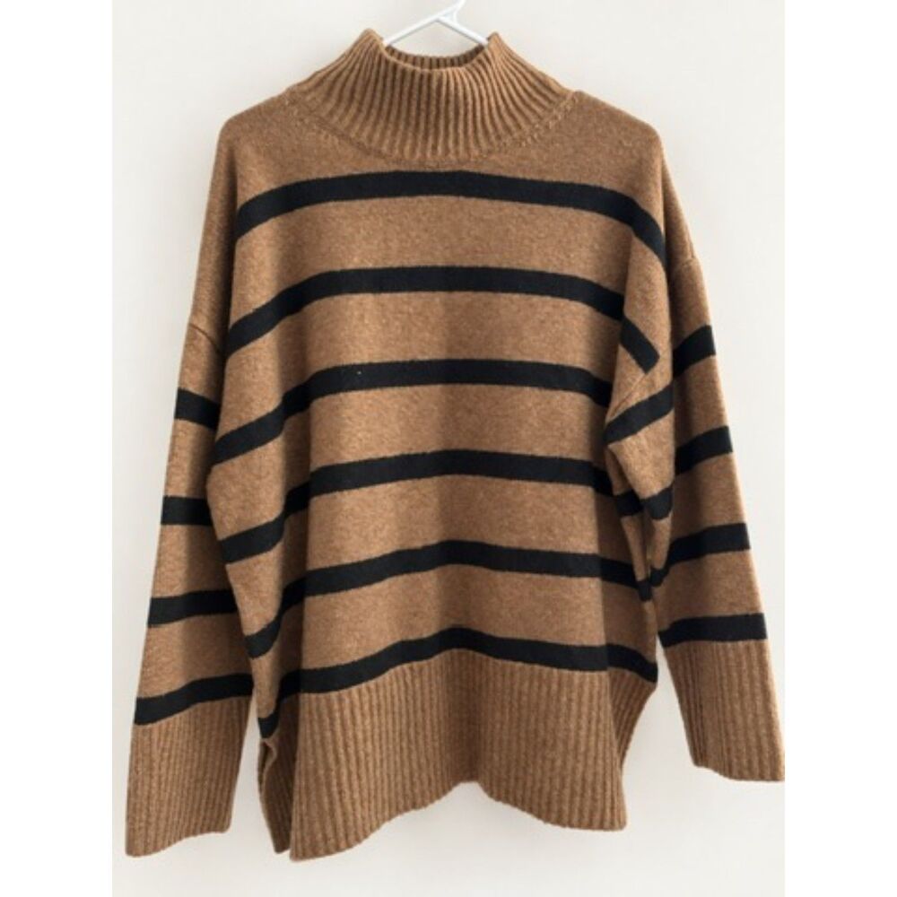 ASOS DESIGN Brown & Black Striped Mock Neck Oversized Sweater M